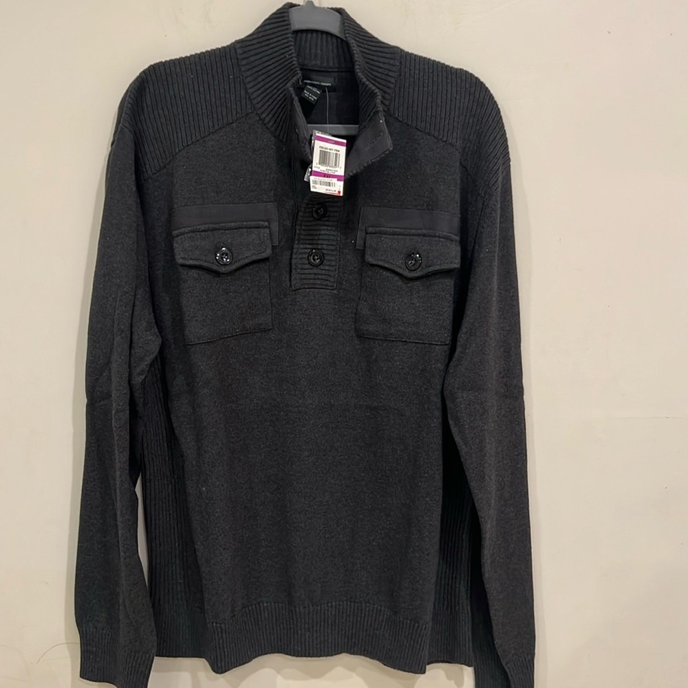 INC Men's Dark Grey Sweater With Front Collar Button Up Size XXL NWT